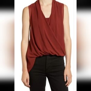 All Saints Asymmetrical Sleeveless Red Blouse